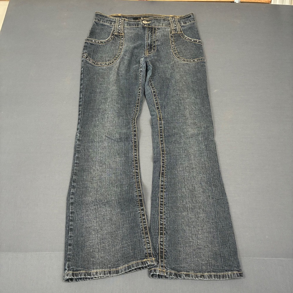 Y2K Ashley Stewart Dark Wash Gray Flared Denim Jeans Women's Size 14 (31x29)